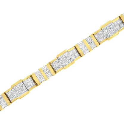 Exquisite 14k Yellow Gold Baguette and Princess-cut Diamond Bracelet