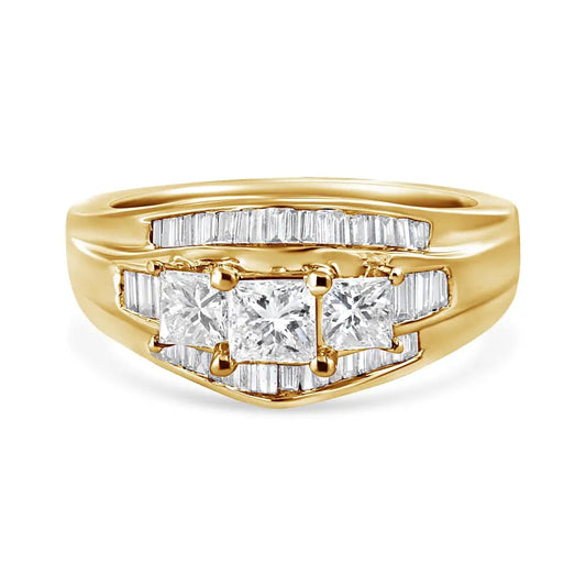 Exquisite 14k Yellow Gold Baguette-cut Diamond 3-stone Ring - Rings/fashion/3