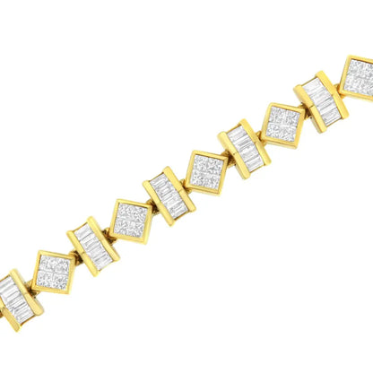 Exquisite 14k Yellow Gold Baguette Diamond Modern Link Bracelet