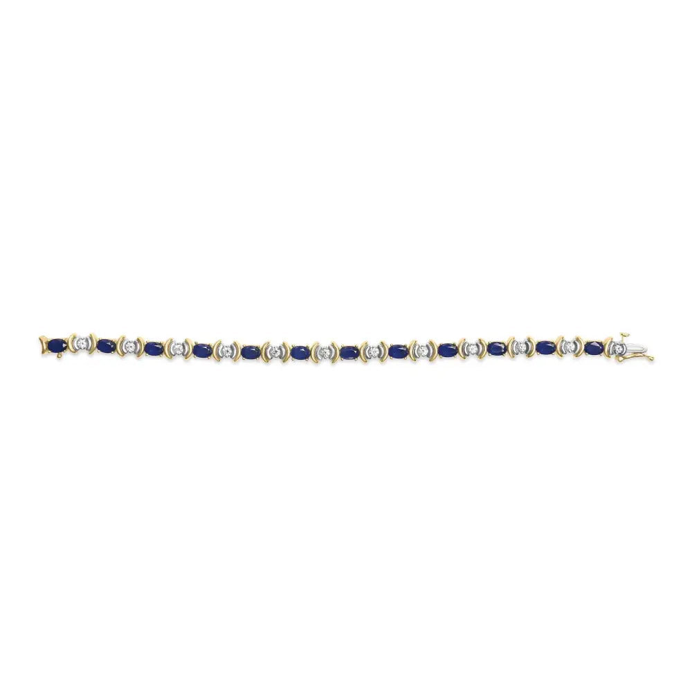 Exquisite 14k Yellow Gold Bracelet with Cttw Alternating Diamond and Oval Blue