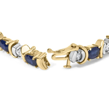 Exquisite 14k Yellow Gold Bracelet with Cttw Alternating Diamond and Oval Blue