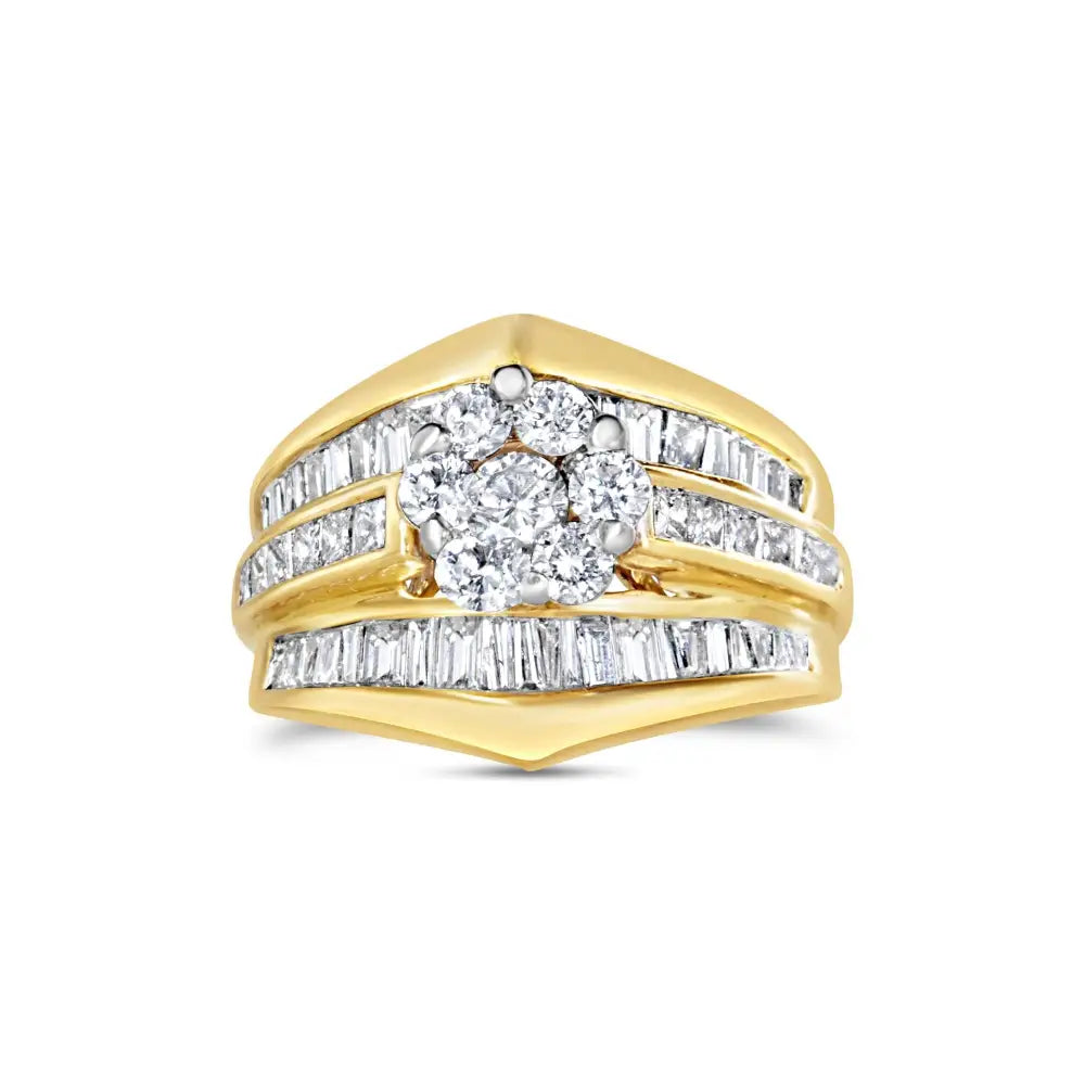 Exquisite 14k Yellow Gold Channel Set Chevron Diamond Band Ring Set