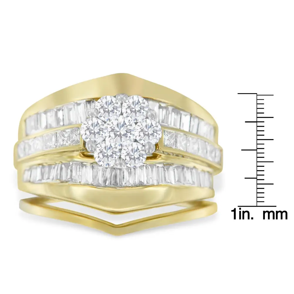 Exquisite 14k Yellow Gold Channel Set Chevron Diamond Band Ring Set