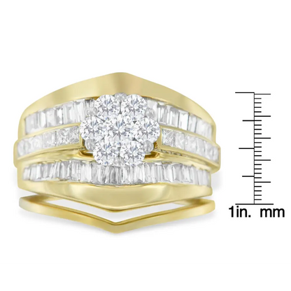 Exquisite 14k Yellow Gold Channel Set Chevron Diamond Band Ring Set