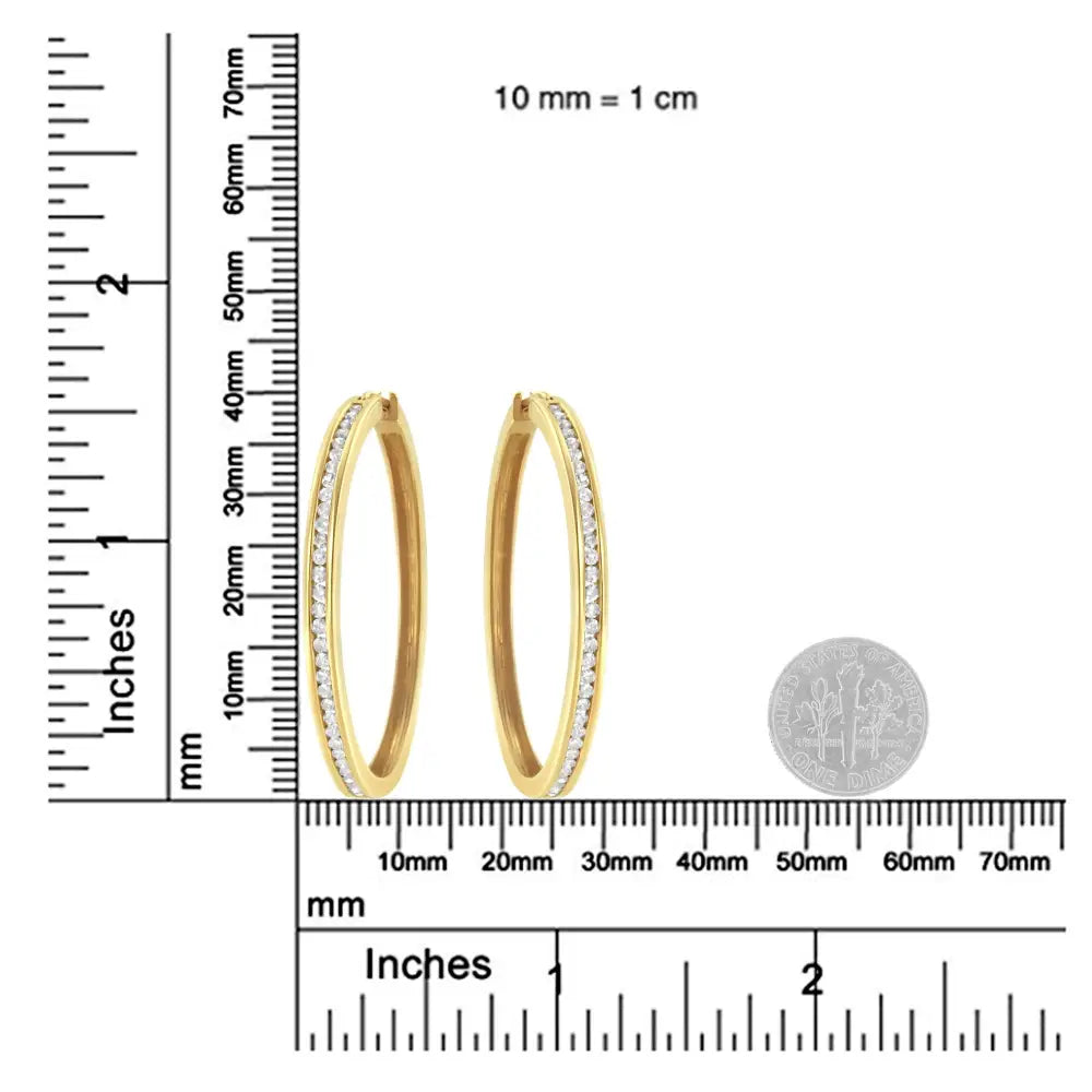 Exquisite 14k Yellow Gold Channel Set Hoop Earrings with Cttw Round Brilliant