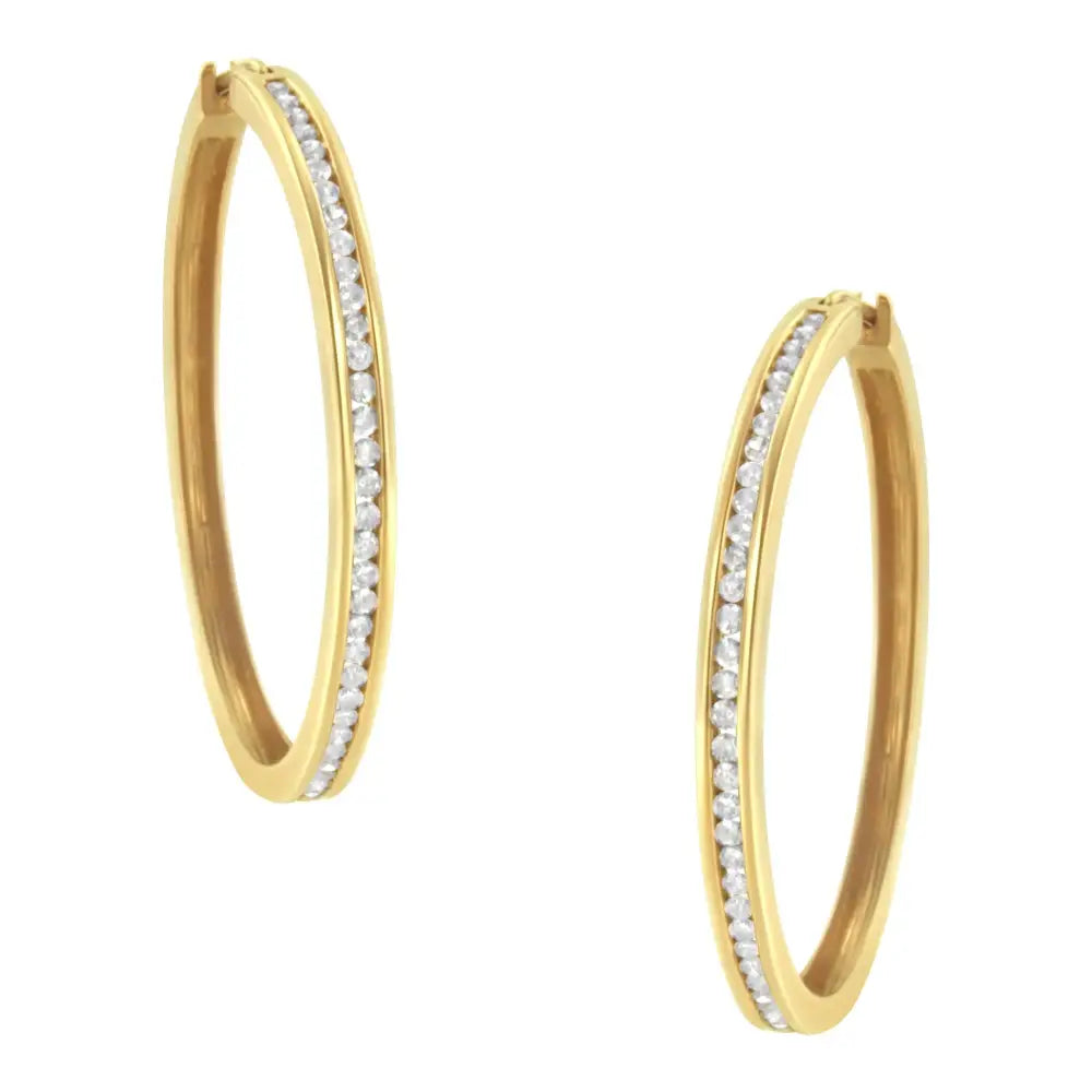 Exquisite 14k Yellow Gold Channel Set Hoop Earrings with Cttw Round Brilliant