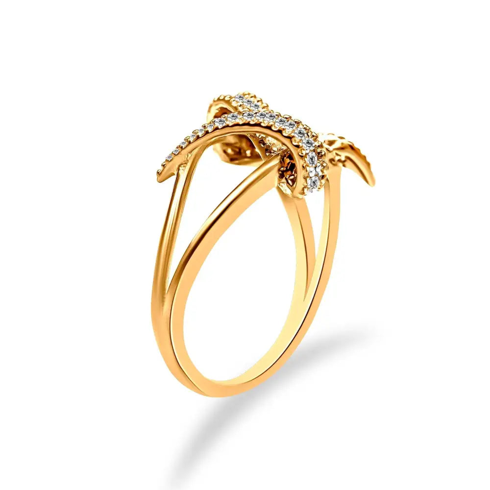 Exquisite 14k Yellow Gold Cttw Diamond Interlocking Bypass Ring