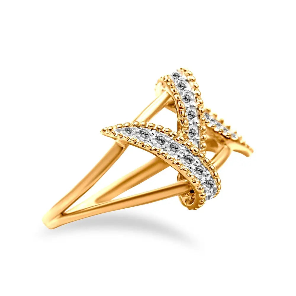 Exquisite 14k Yellow Gold Cttw Diamond Interlocking Bypass Ring