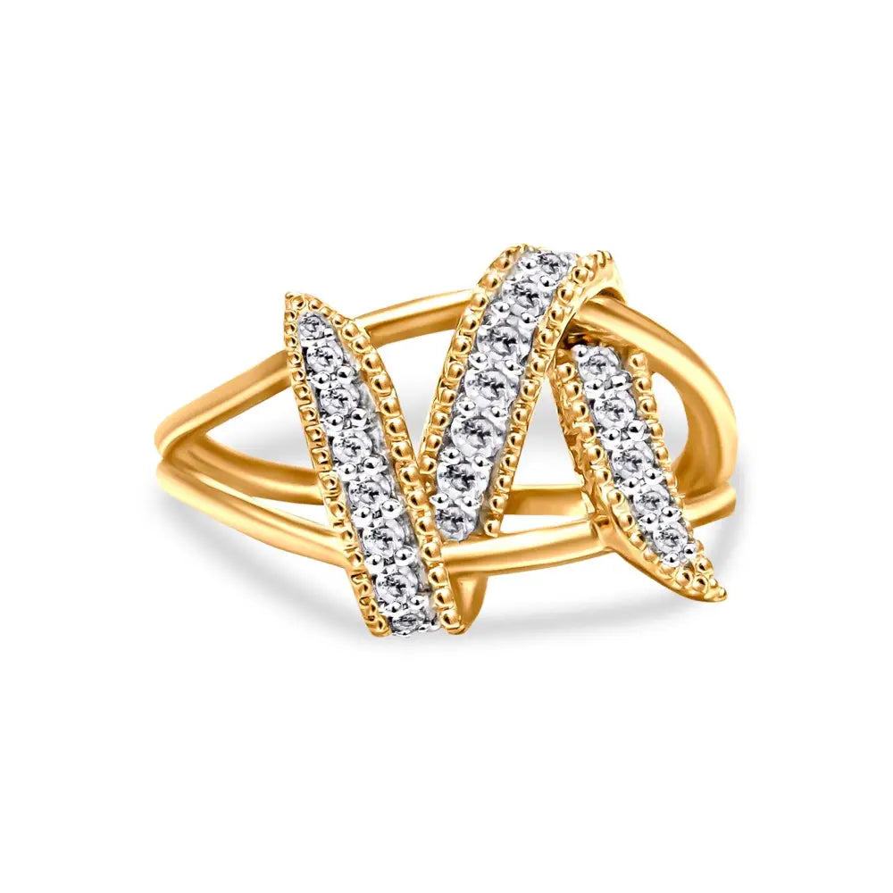 Exquisite 14k Yellow Gold Cttw Diamond Interlocking Bypass Ring