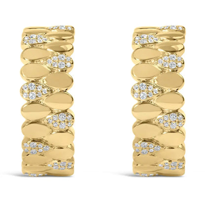 Exquisite 14k Yellow Gold Cttw Diamond Pave Pear Link j Hoop Earrings