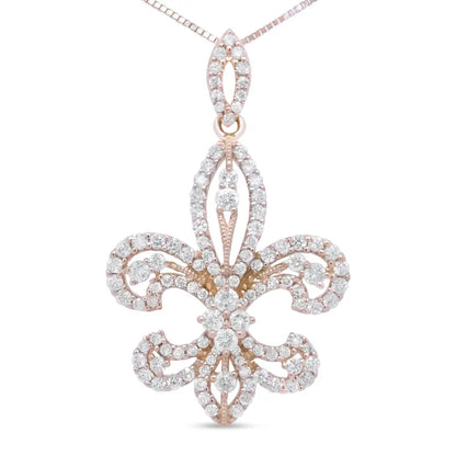 Exquisite 14k Yellow Gold Cttw Round Diamond Fleur Pendant Necklace