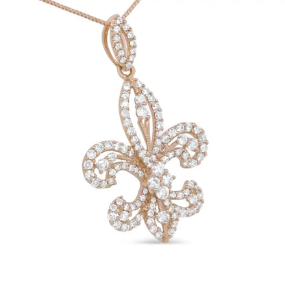 Exquisite 14k Yellow Gold Cttw Round Diamond Fleur Pendant Necklace