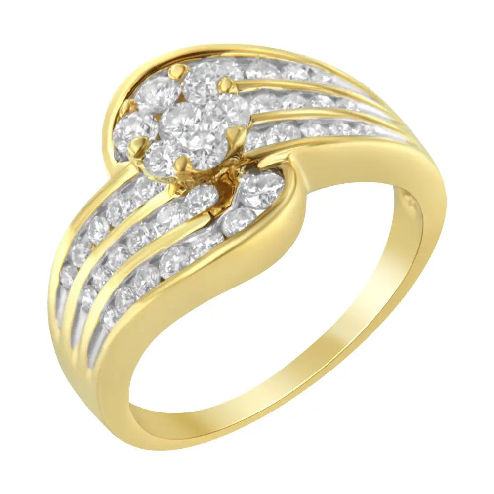 Exquisite 14k Yellow Gold Diamond Cocktail Bypass Ring for Timeless Elegance