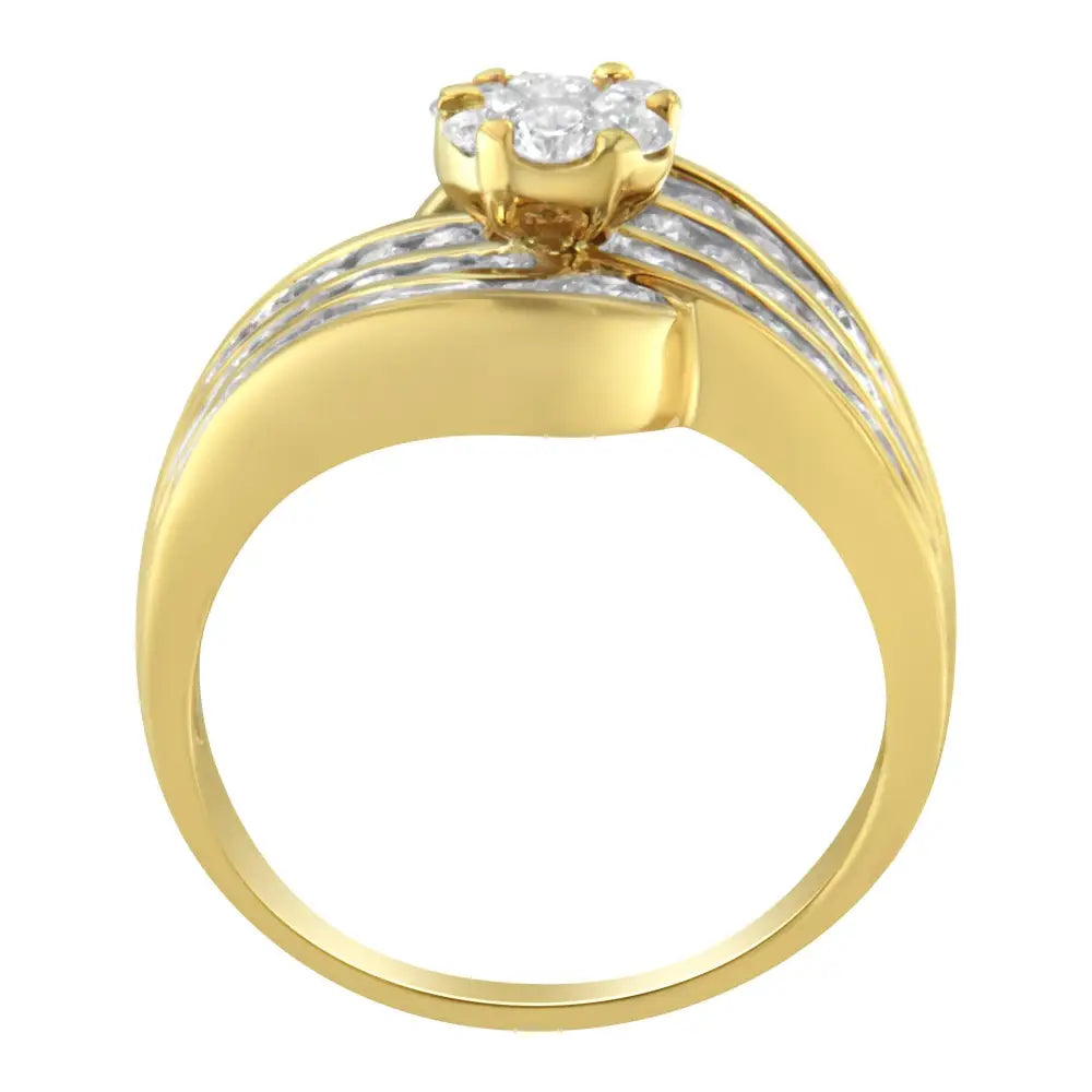 Exquisite 14k Yellow Gold Diamond Cocktail Bypass Ring for Timeless Elegance