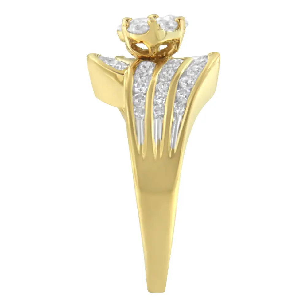 Exquisite 14k Yellow Gold Diamond Cocktail Bypass Ring for Timeless Elegance