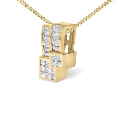 Exquisite 14k Yellow Gold Geometric Pendant Necklace with Baguette Cut Diamonds