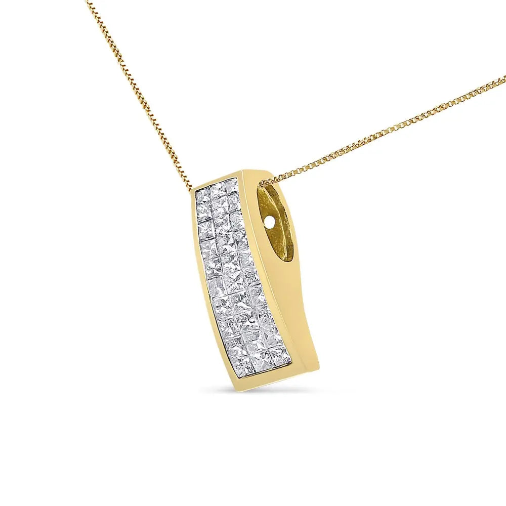 Exquisite 14k Yellow Gold Greek Column Pendant with Princess Cut Diamond