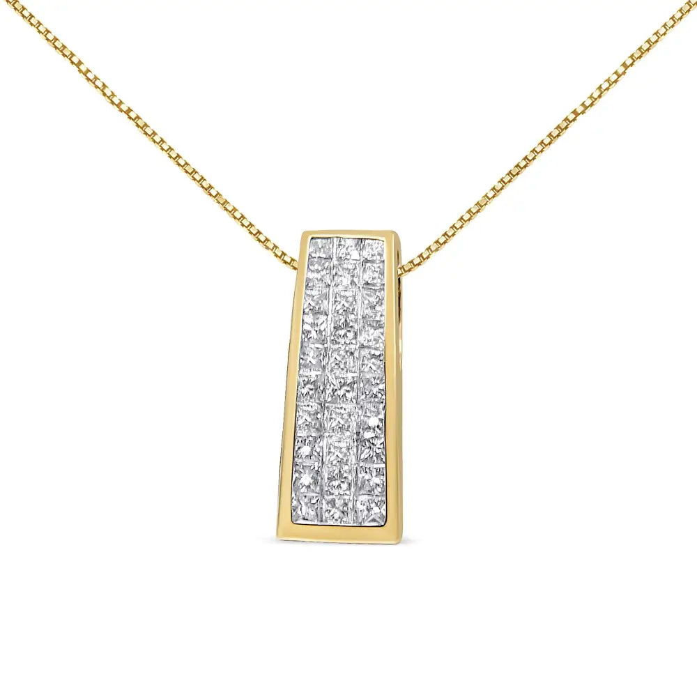 Exquisite 14k Yellow Gold Greek Column Pendant with Princess Cut Diamond