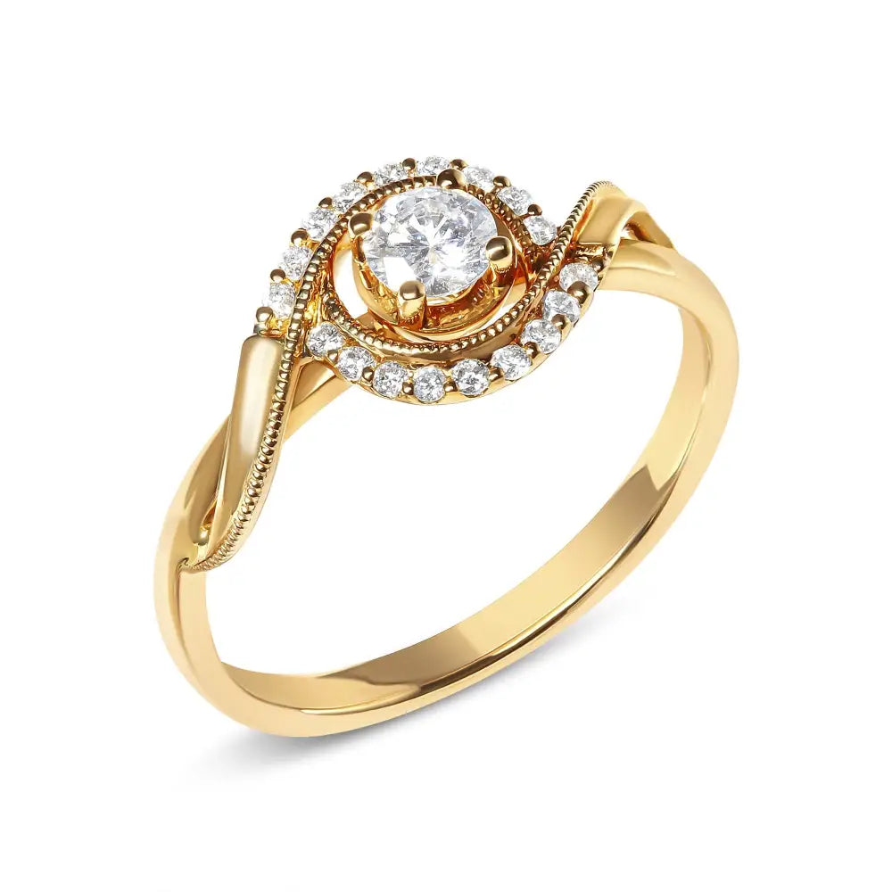 Exquisite 14k Yellow Gold Halo Swirl Engagement Ring with Cttw Diamond