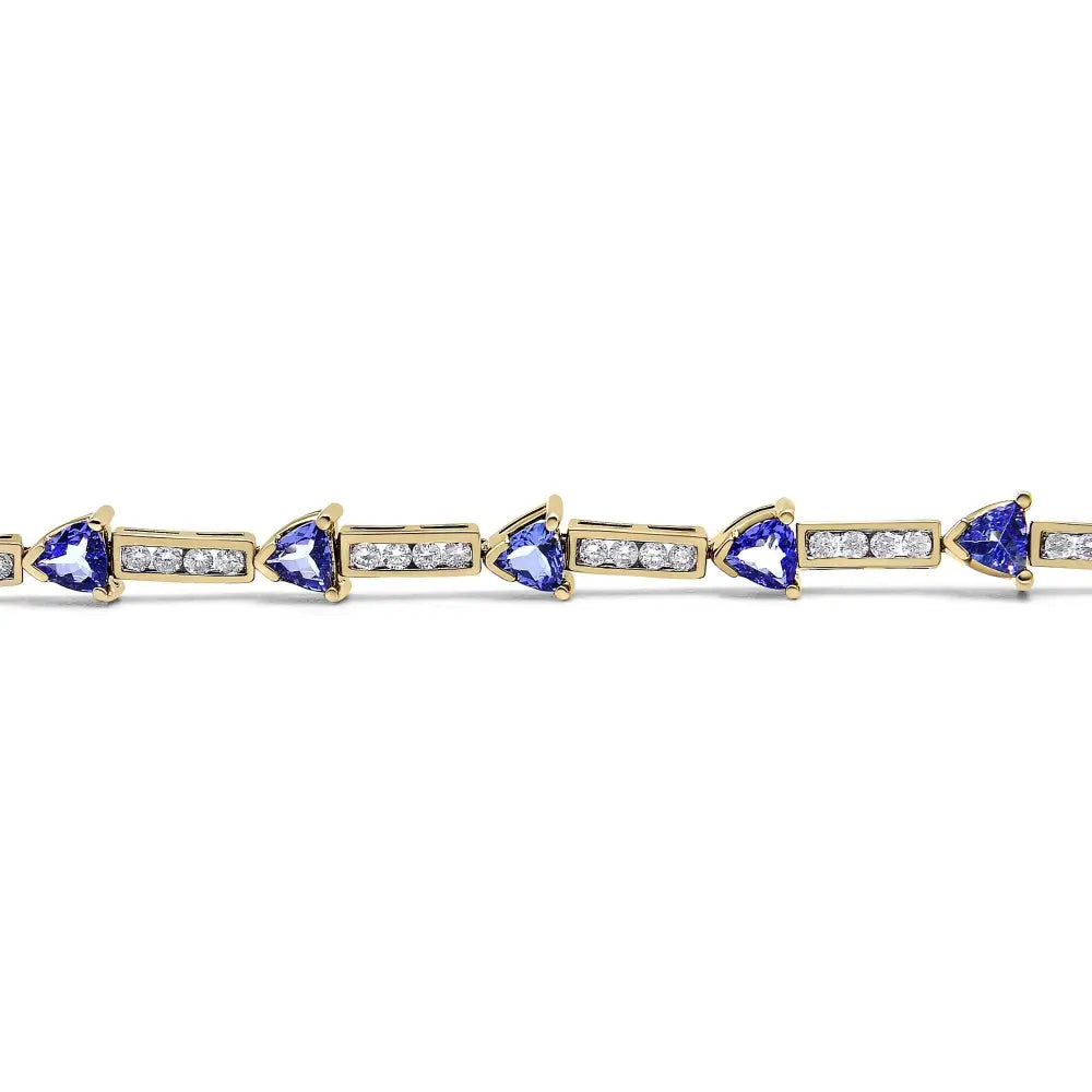 Exquisite 14k Yellow Gold Link Bracelet with Cttw Diamonds and Blue Tanzanite