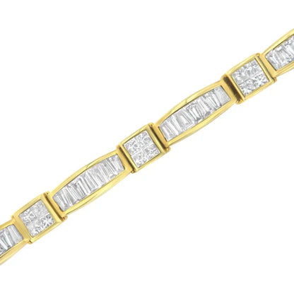 Exquisite 14k Yellow Gold Multi-cut Diamond Box Square Link Bracelet