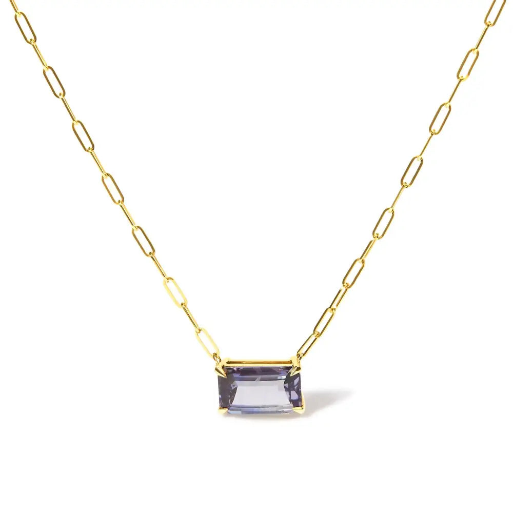 Exquisite 14k Yellow Gold Pixel Cut Emerald Bicolor Tanzanite Necklace