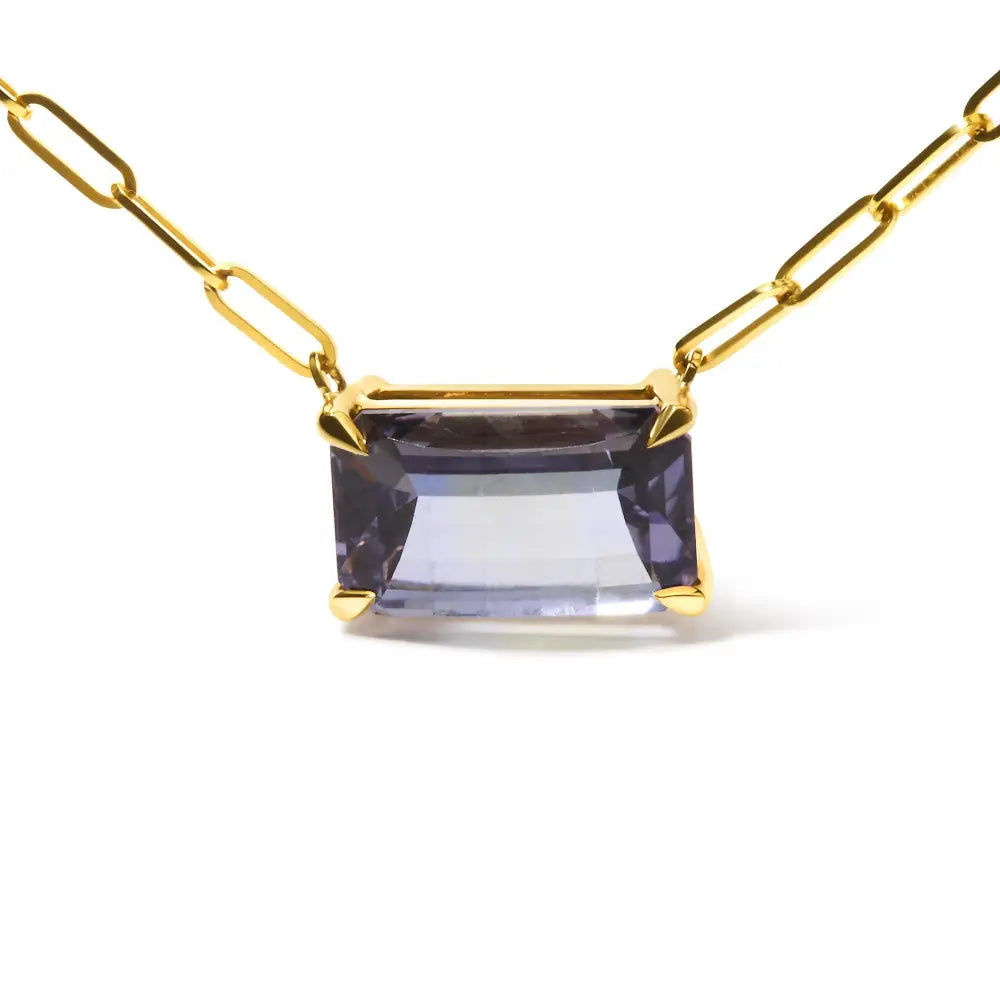 Exquisite 14k Yellow Gold Pixel Cut Emerald Bicolor Tanzanite Necklace