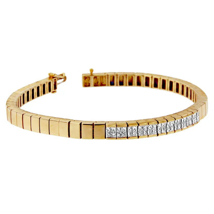 Exquisite 14k Yellow Gold Princess Cut Diamond Banded Bracelet