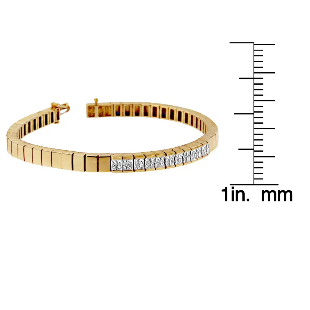 Exquisite 14k Yellow Gold Princess Cut Diamond Banded Bracelet