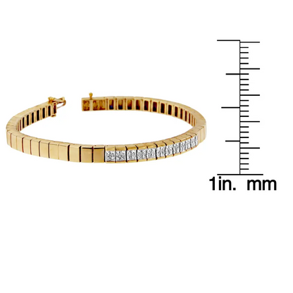 Exquisite 14k Yellow Gold Princess Cut Diamond Banded Bracelet