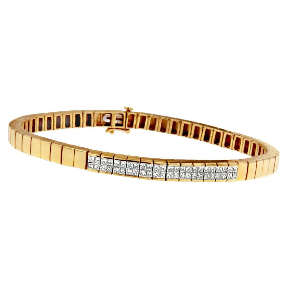 Exquisite 14k Yellow Gold Princess Cut Diamond Banded Bracelet