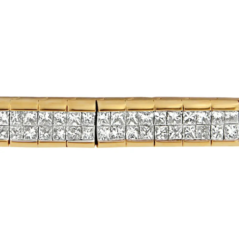 Exquisite 14k Yellow Gold Princess Cut Diamond Banded Bracelet