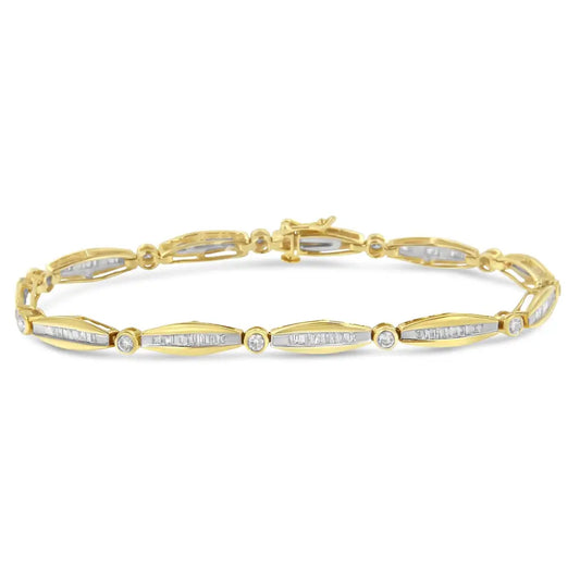 Exquisite 14k Yellow Gold Tennis Bracelet with Baguette Cut Diamonds - Yellow