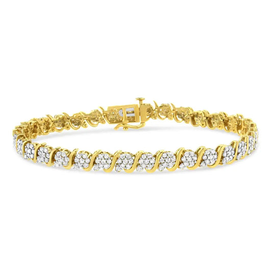 Exquisite 14k Yellow Gold Tennis Bracelet with Cttw Diamond Alternating Design