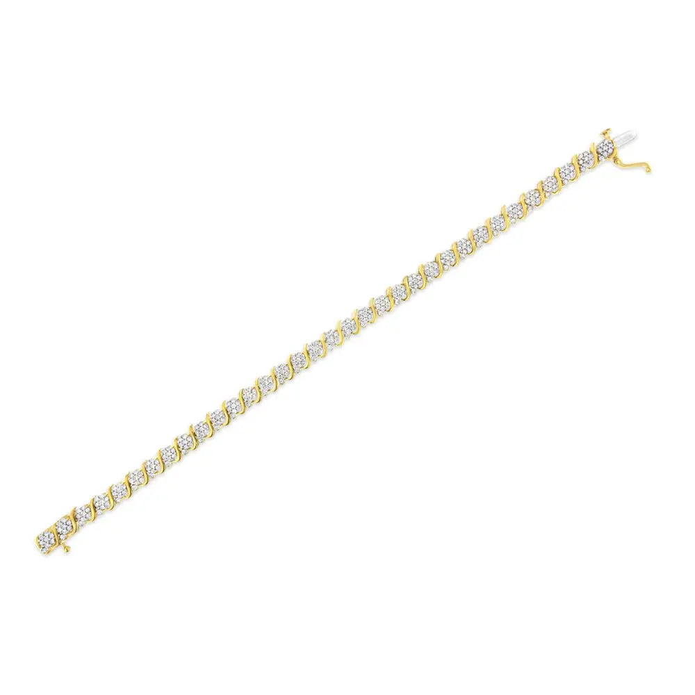 Exquisite 14k Yellow Gold Tennis Bracelet with Cttw Diamond Alternating Design