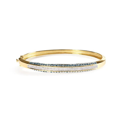 Exquisite 14k Yellow Gold Treated Blue and White Diamond Bangle Bracelet