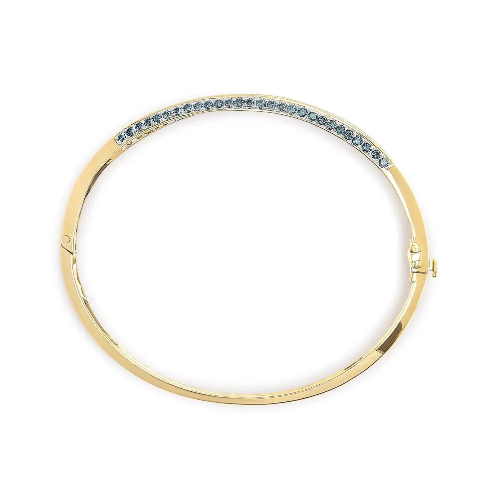 Exquisite 14k Yellow Gold Treated Blue and White Diamond Bangle Bracelet