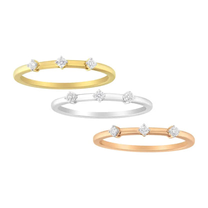 Exquisite 14kt Gold Plated Tri Tone Diamond Three Piece Stackable Ring Set