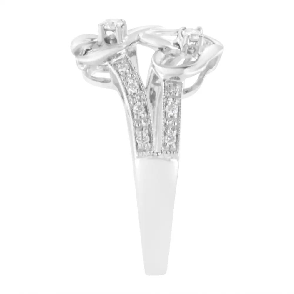 Exquisite 14kt White Gold Diamond Twin Heart Ring for Lasting Love