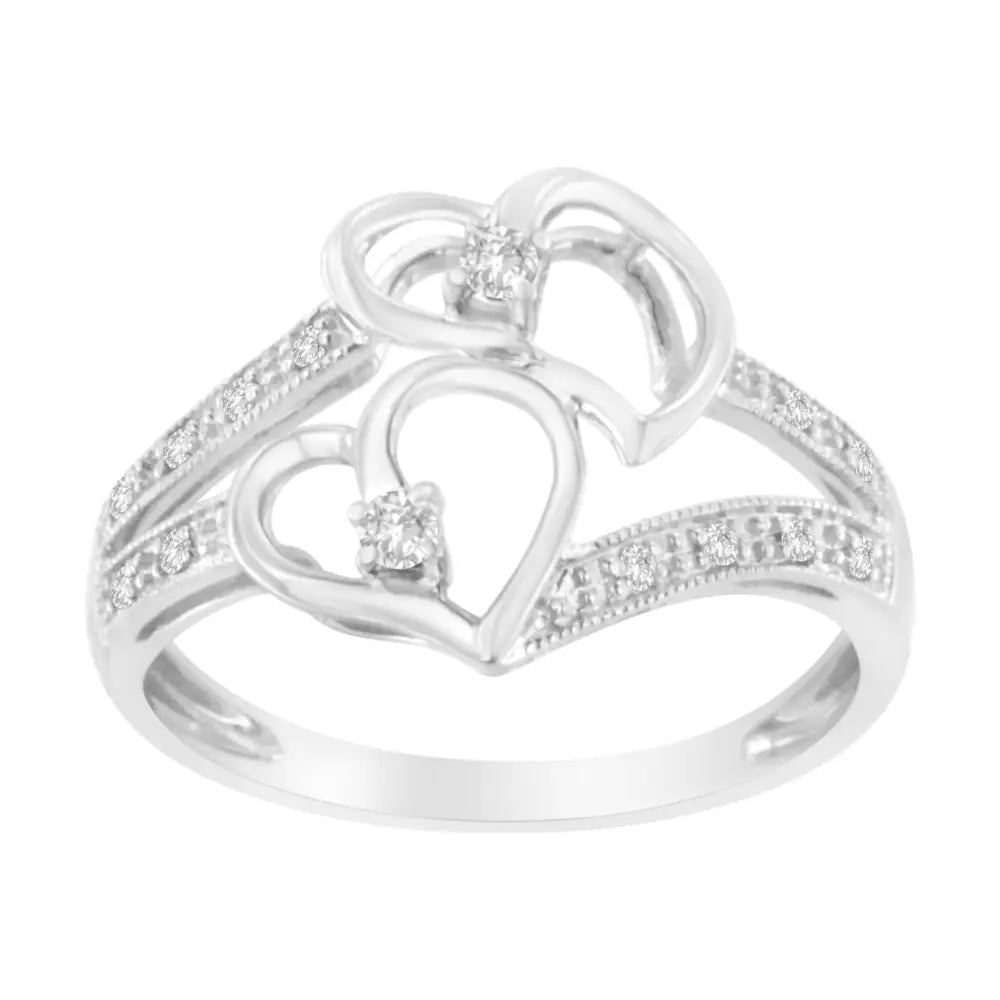 Exquisite 14kt White Gold Diamond Twin Heart Ring for Lasting Love