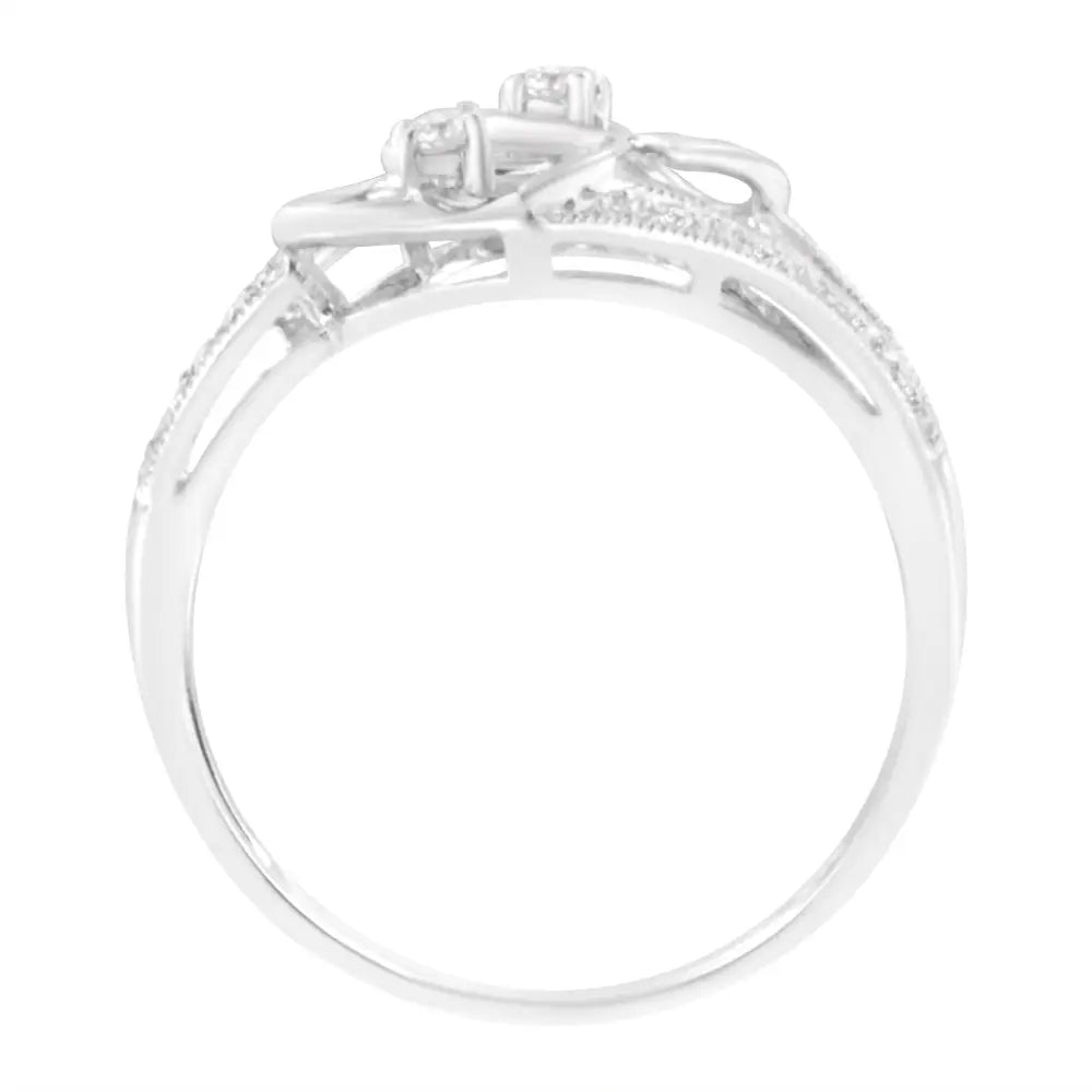 Exquisite 14kt White Gold Diamond Twin Heart Ring for Lasting Love