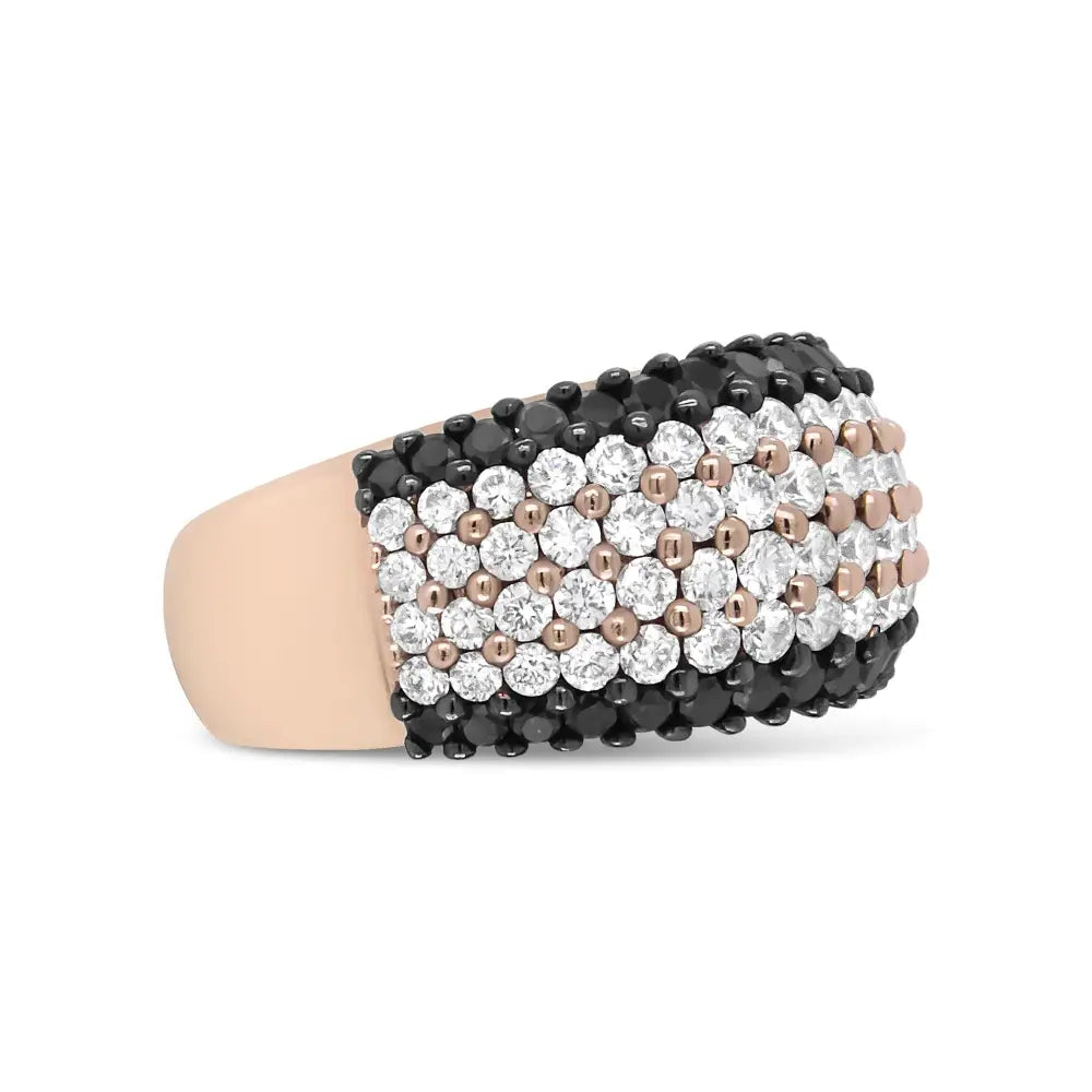 Exquisite 18k Rose Gold 6 Row Band Ring with Cttw Black and White Diamonds