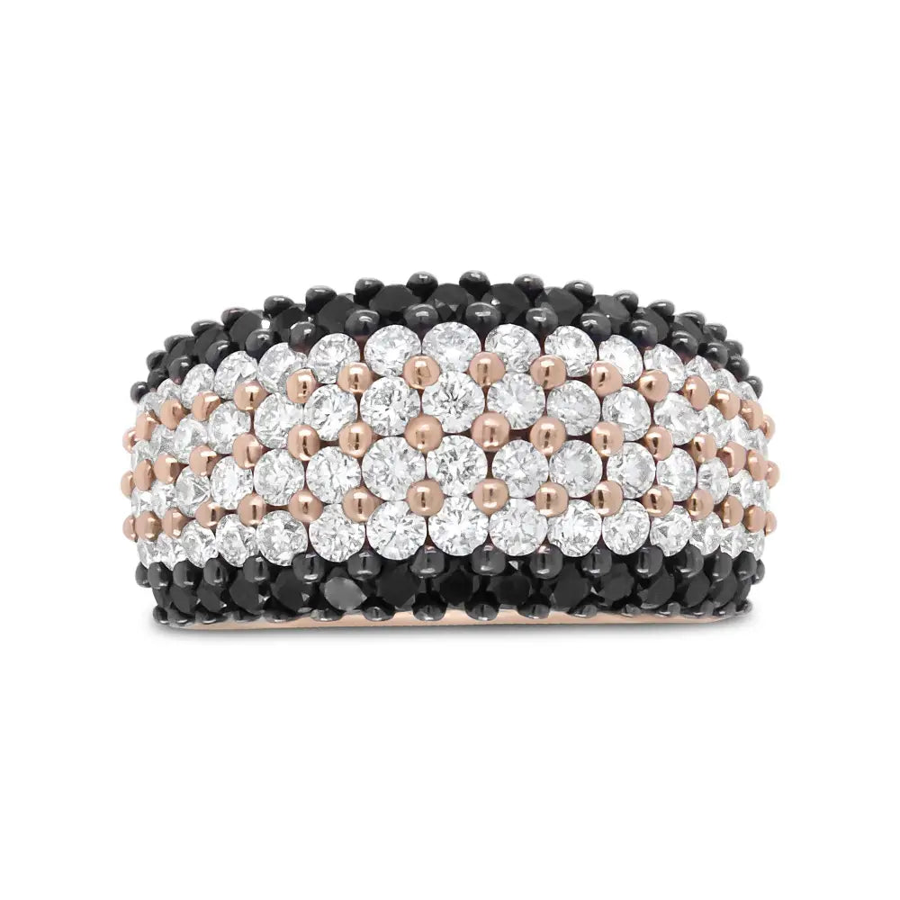 Exquisite 18k Rose Gold 6 Row Band Ring with Cttw Black and White Diamonds