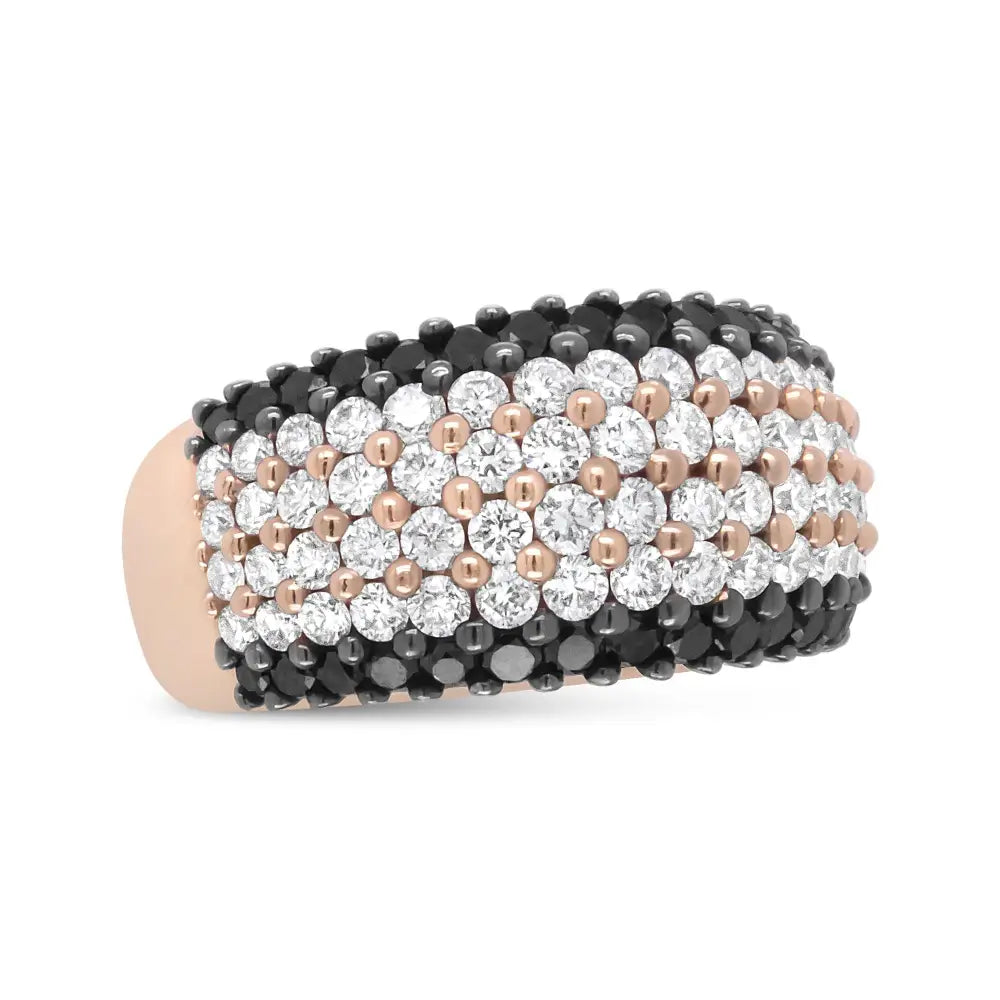 Exquisite 18k Rose Gold 6 Row Band Ring with Cttw Black and White Diamonds