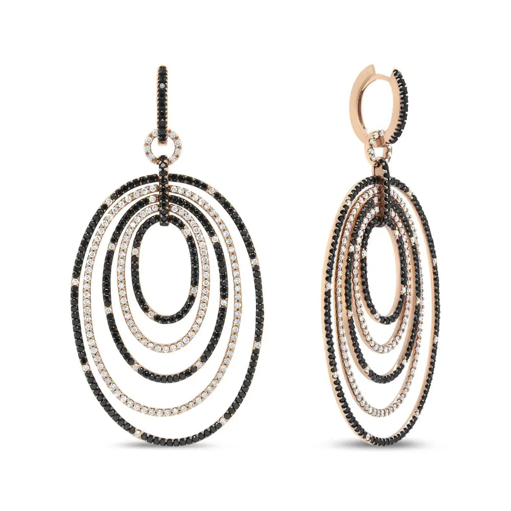 Exquisite 18k Rose Gold Black and White Diamond Graduated Hoop Earrings