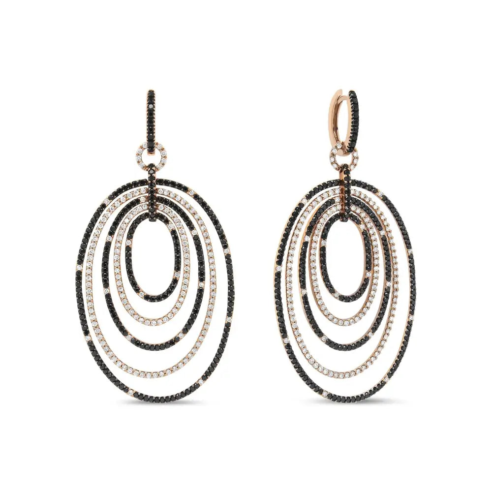 Exquisite 18k Rose Gold Black and White Diamond Graduated Hoop Earrings