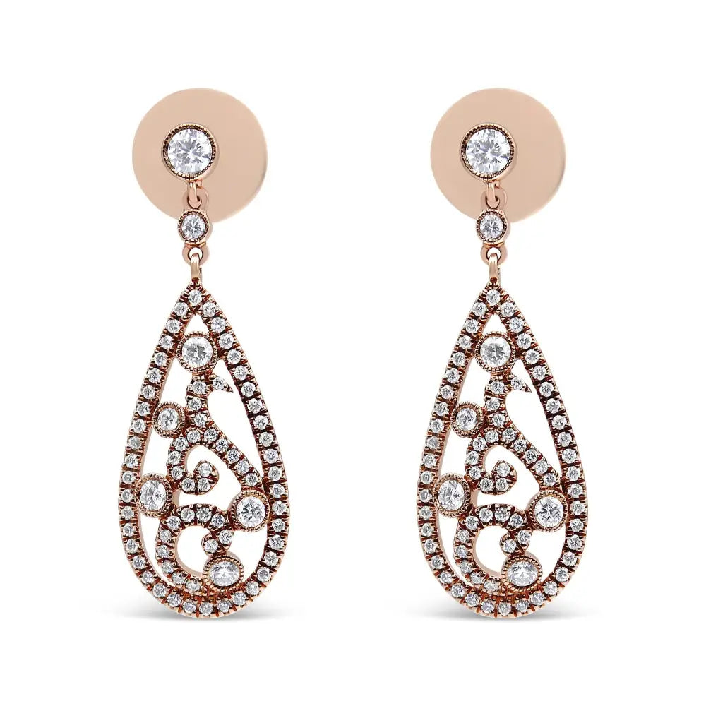 Exquisite 18k Rose Gold Cttw Diamond Teardrop Shaped Drop Earrings