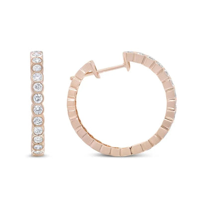 Exquisite 18k Rose Gold Cttw Round Bezel-set Diamond Hoop Earrings