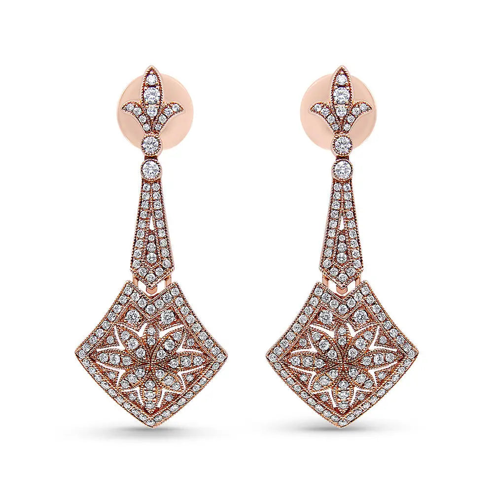 Exquisite 18k Rose Gold Diamond Studded Fleur De Lis Trellis Earrings