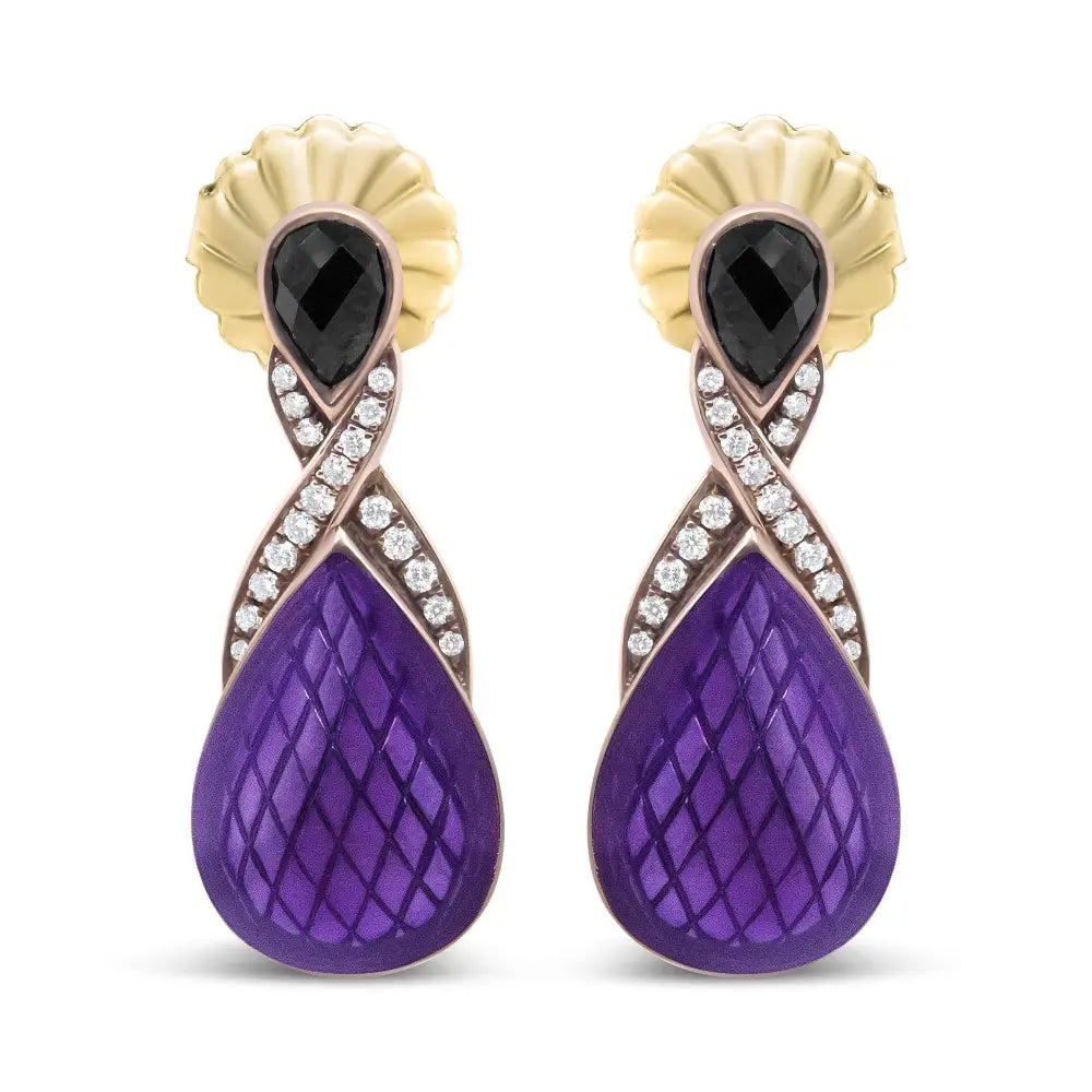 18k Rose Gold Flash Plated.925 Sterling Silver Purple Enamel Onyx Drop Earrings